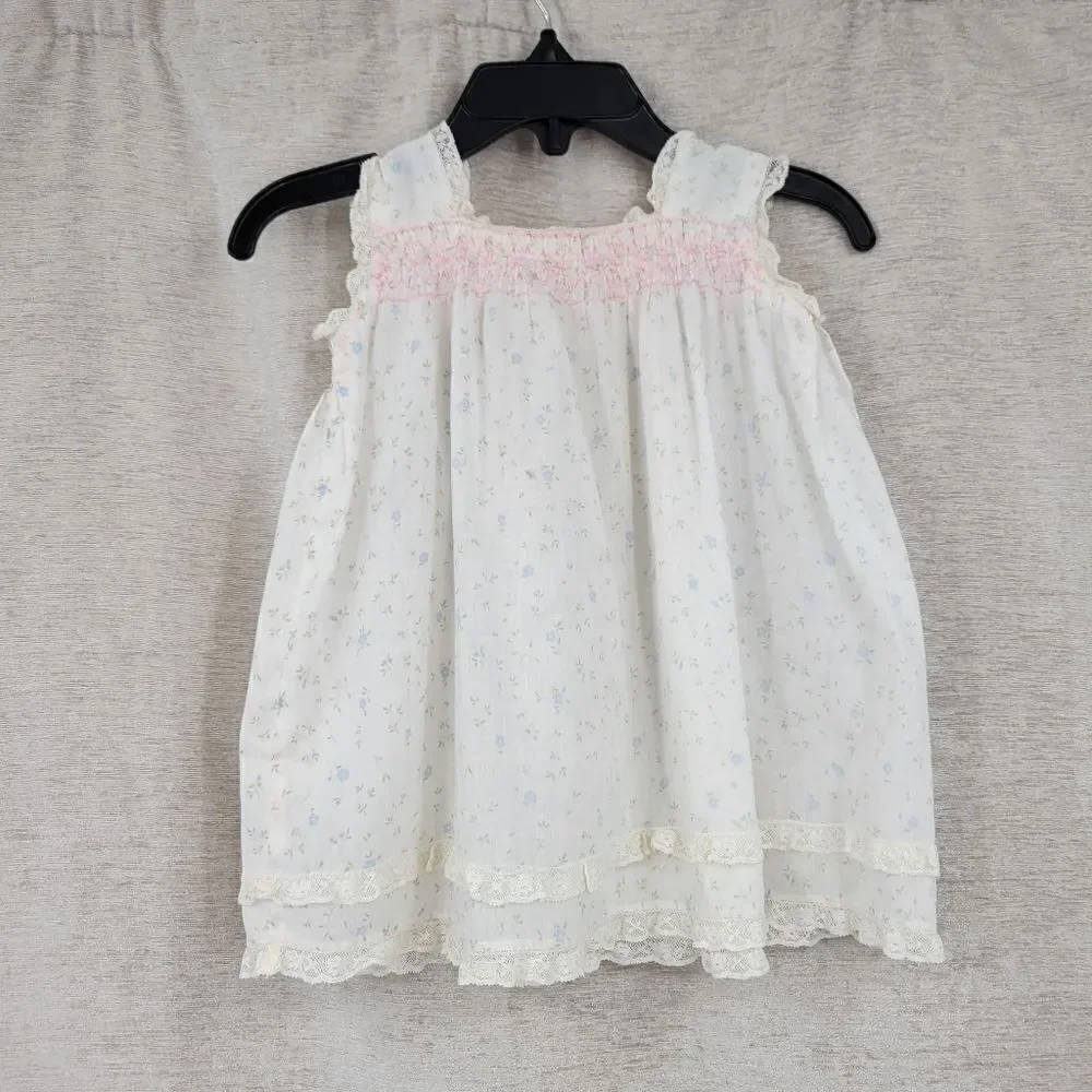 Vintage Infant Cottagecore Nightgown Prarie Smocked Lace Floral